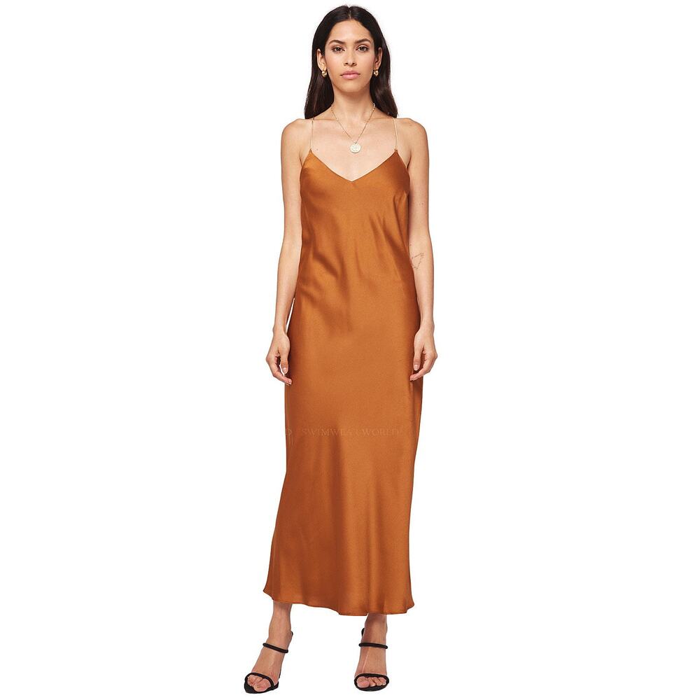 L*Space Brooklyn Satin Midi Dress in Amber Brown, Size Small-NWT